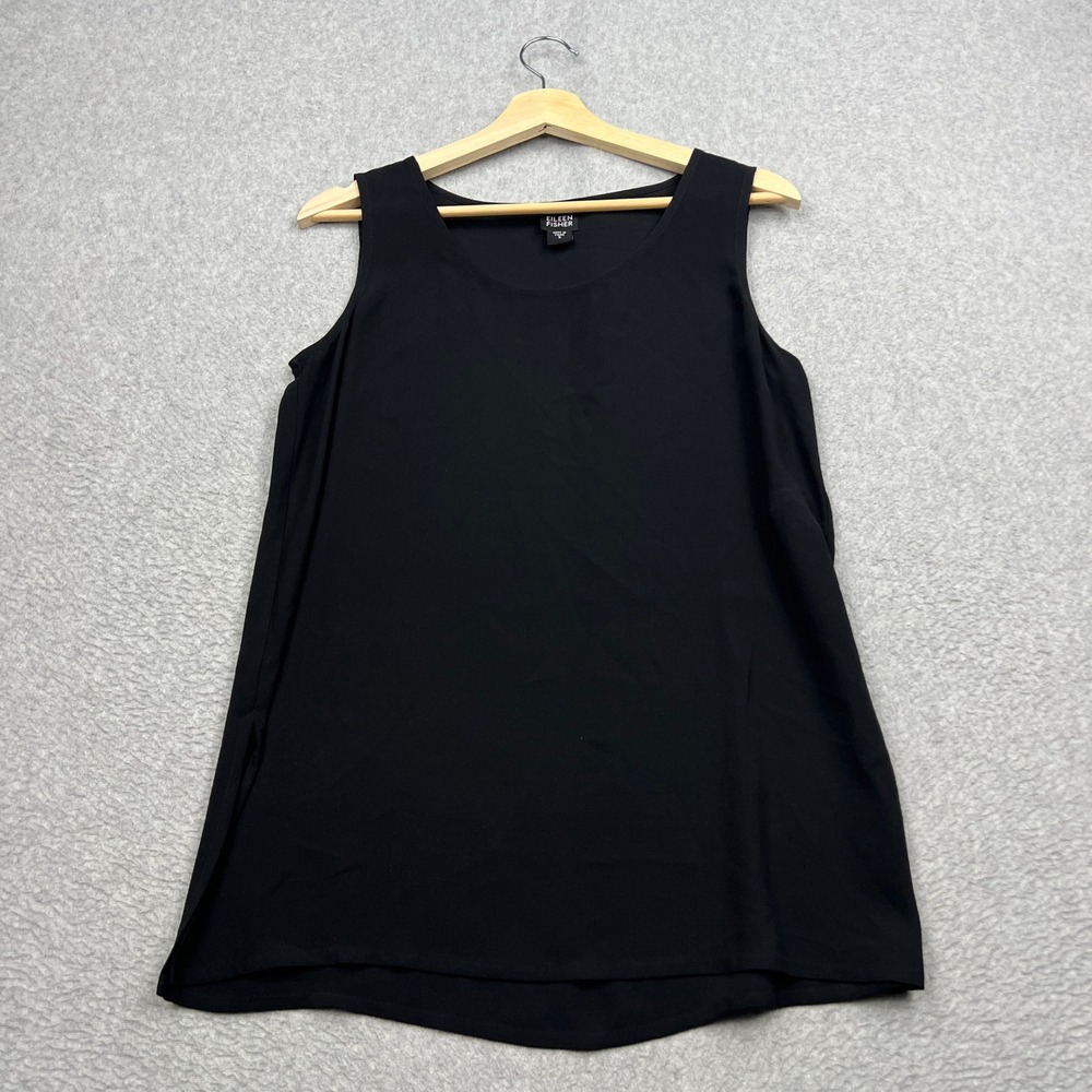 Eileen Fisher 100% Silk Tank Top Womens Small Black Scoop Neck Sleeveless Shell